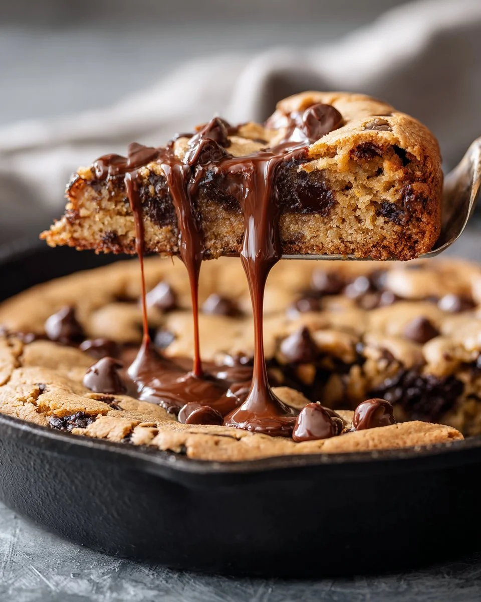 Caramel Stuffed Chocolate Chip Skillet Cookie