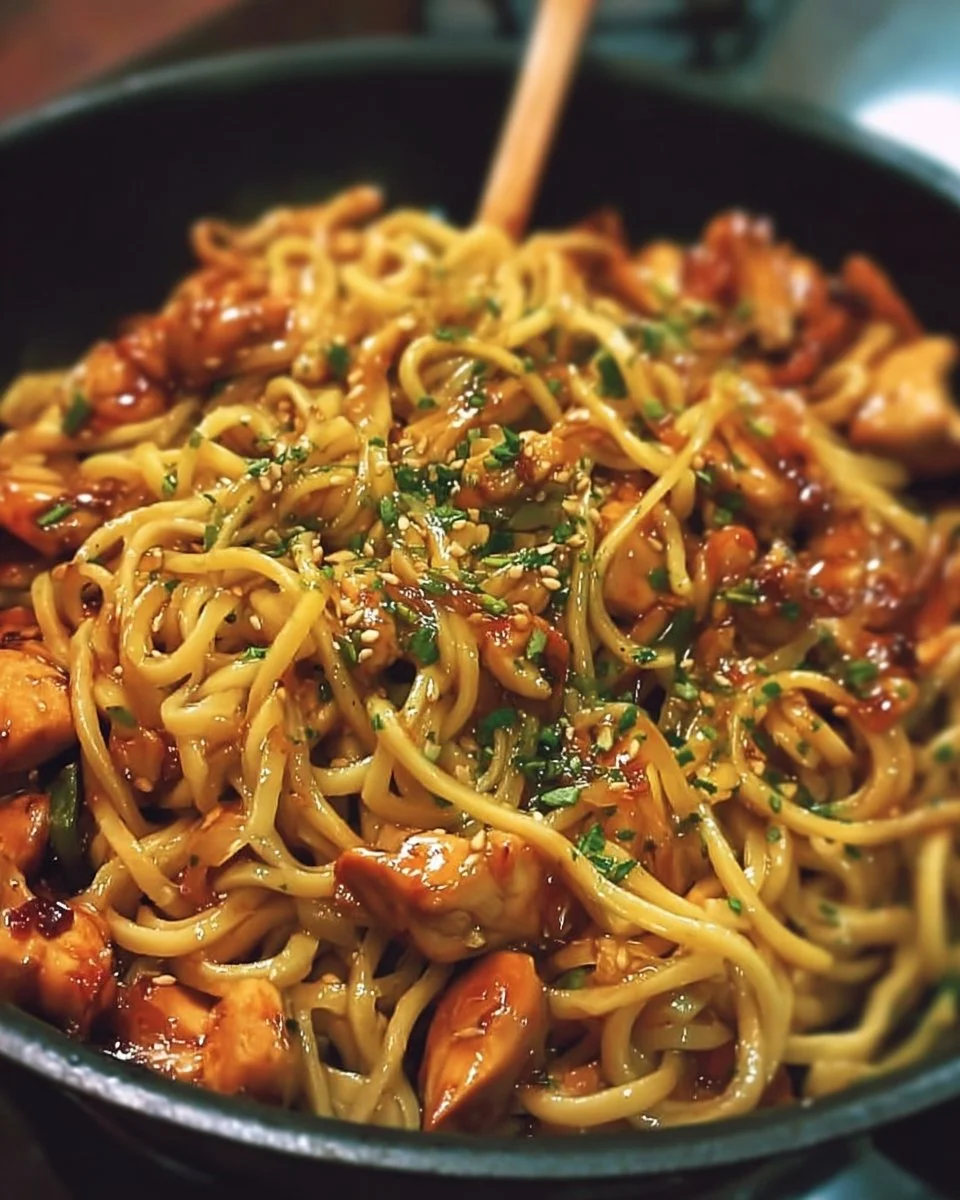 Tasty Garlic Chicken Noodles Skillet Dinner